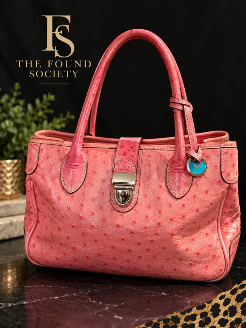 Dooney & Bourke Pink Ostrich Embossed Leather Satchel Tote